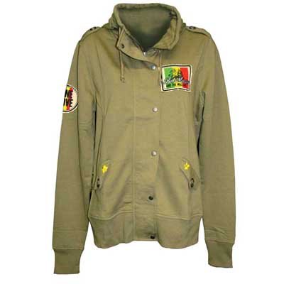 Bob Marley / Catch A Fire - Military Zip Womens Hoodie in Military Green, Size: Small, Color: Military Green