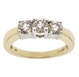 14K Yellow White Gold Three Stone Ring 1CT Diamond Sz=7