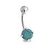 Simulated Blue Turquoise Solitaire Navel Piercing Barbell Belly Button Ring Western Jewelry For Women Teen Silver Tone 14G Surgical Steel