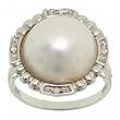 Genuine Cultured Mabe Pearl & Diamond Ring in 14K White Gold