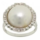 Solid 14KT White Gold Ring Cultured Mabe Pearl Diamond