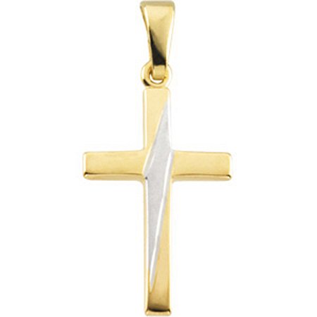 18mm Cross Pendant In 14K Yellow And White Gold - Men & Ladies