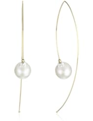 Mizuki 14k Gold White Seed Pearl Marquis Hoop Earrings