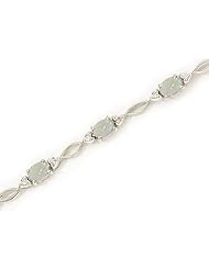 14K White Gold Oval Opal and Diamond Bracelet