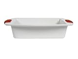 Ethos Hells Kitchen White Rectangular Roaster with Red Silicon Handles, 32 cm