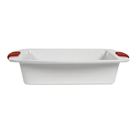 Ethos Hells Kitchen White Rectangular Roaster with Red Silicon Handles, 32 cm