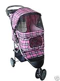 Classic Pink Plaid 3 Wheel Pet Stroller