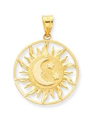 14k Gold Polished Sun with Moon & Star Charm
