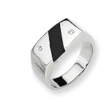 Sterling Silver Onyx and Diamond Mens Ring - Size 9
