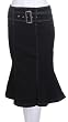 Knee Length Stretch Denim Flared Skirt with Fashion Belt Detail ( Choose Dark Blue or Black Denim) - New!