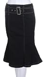 Knee Length Stretch Denim Flared Skirt with Fashion Belt Detail ( Choose Dark Blue or Black Denim) - New!