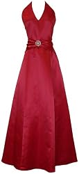 Satin Halter Dress Crystal Pin Prom Holiday Gown Formal Bridesmaid