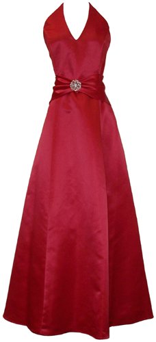 Satin Halter Dress Crystal Pin Prom Holiday Gown Formal Bridesmaid
