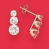 14K 3-stone Earrings (post) 3,4,5mm CZ (Cubic Zirconia) 1.60ctw