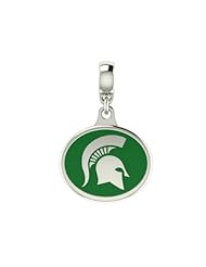 Michigan State Spartans MSU Jewelry and Collegiate Drop Charm Fits Most European Style Bracelets. High Quality Bead in Stock for Fast Shipping.
