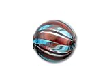 Venetian Blown Glass Round Bead - Aqua and Red Stripes