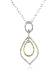 Sterling Silver with Gold Plate White Diamond Dangle Pendant Necklace