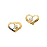 14K Yellow Gold Cubic Zirconia Heart Shaped Children's Earring Studs