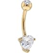 Solid 14kt Yellow Gold Crystalline Cubic Zirconia Heart Belly Ring