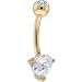 Solid 14KT Yellow GOLD Crystalline Cubic Zirconia HEART Belly Ring