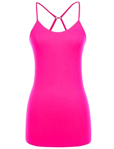 Mb Trend Junior Size Seamless Solid Spaghetti Strap Layering Camisole with Cross Back
