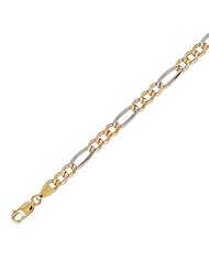 14K Solid 3 Tri Color Gold Figaro Chain Bracelet 5.8mm (7/32 in.) - 8 in.