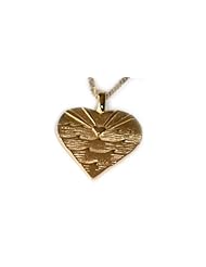Unique 2-sided wave curl and heart surf jewelry 14K yellow gold Love Sets Pendant