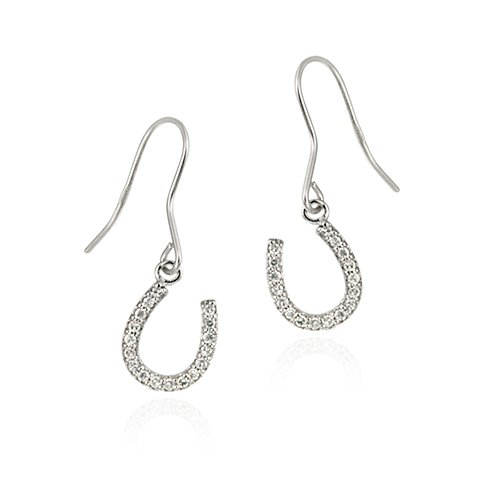 Sterling Silver Designer Inspired CZ Horseshoe Dangle Earrings