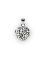 Sterling Silver Heart Locket Pendant with Flower Ornament