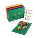 Hygiplas Low Density Chopping Board Set - Set includes 6 boards, stainless steel rack and wipe clean wall chart.
