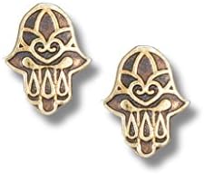 Tiny Decorative Hamsa Hand Post Earrings in 14k Gold Plated Sterling Silver for Children or Adults
