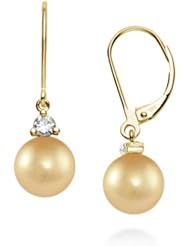 PremiumPearl 9-12MM AAA Quality Golden South Sea Pearl Earrings 18K Gold & Diamonds