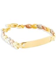 14k White Solid Rose Gold Floral Leaf Links ID Bracelet