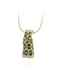 Alexander James 14k Gold Bonded Pendant with Oval Cut Olive and Round Cut Clear Cubic Zirconia in Goldtone Chain Included