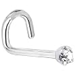 Solid 14KT White Gold 2mm Clear Cubic Zirconia Left Nostril Screw- 20 Gauge