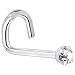 Solid 14KT White Gold 2mm Clear Cubic Zirconia Left Nostril Screw- 20 Gauge