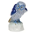 Small Owl Figurine in Blue Fishnet - Bird Collection by Herend