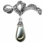 SAVE $15.01 - Sterling Silver Simulated Gray Pearl and Genuine Marcasite Pin $29.99