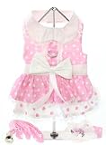 UrbanPup Baby Pink Polka Dot Harness Dress, Lead & Hat (Small - Dog Body Length: 10