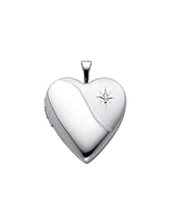 Sterling Silver Engraved Diamond-Accent Heart Locket Pendant (0.8" or 20mm Height, 1/10 ctw., GH, SI)