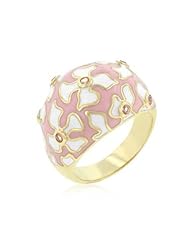 Floral Pink and White Enamel Ring