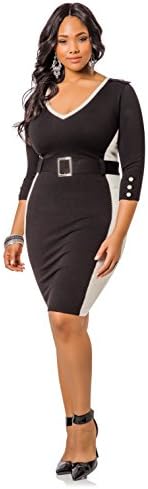 Ashley Stewart Women's Plus Size Colorblock Belted Sweater Dress - Size: 26, Color: Double Cream