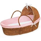 Honey Hooded Moses Basket with Pink Dot Bedding