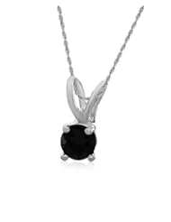 Sterling Silver 4mm Round Sapphire Pendant Necklace with Light Rope Chain Necklace, 18"
