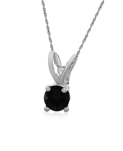 Sterling Silver 8mm Round Sapphire Pendant w/ Light Rope Chain, 18