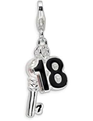 Amore LaVita(tm) Sterling Silver 3-D Enameled 18 and Key w/Lobster Clasp Charm for Charm Bracelet