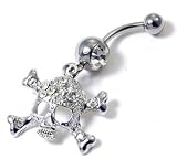 Trendy ICE Skull Cross N Bones Belly/Navel Ring with Crystals