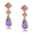 Amethyst and Pink Tourmaline Teardrop Dangle Earrings in Yellow Gold