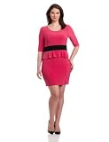 Star Vixen Women’s Plus-Size 3/4 Sleeve Peplum Dress With Inset, Coral/Black, 3X