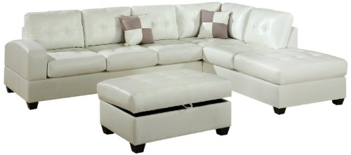 Bobkona Vonure Collection 3-Piece Bonded Leather Match Reversible Sectional Sofa with Matching Ottoman, Cream Bobkona Vonure Collection 3-Piece Bonded Leather Match Reversible Sectional Sofa with Matching Ottoman, Cream